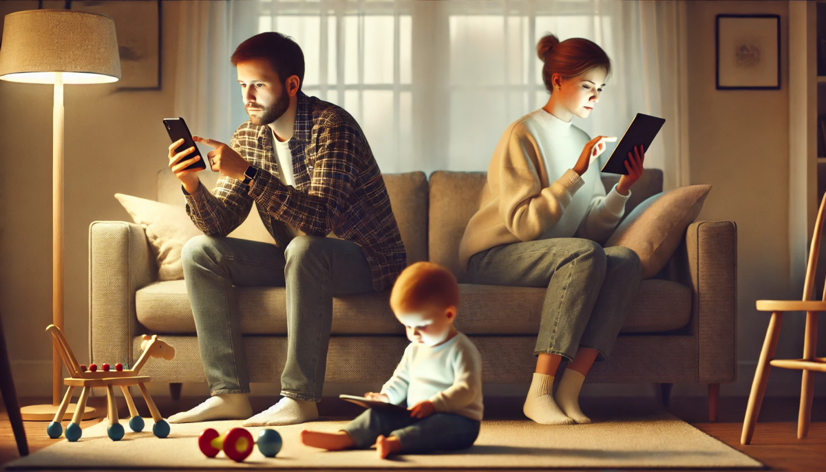 Family members each absorbed in their own devices
